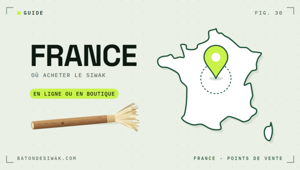 Carte de France avec une épingle et bâton de siwak : où acheter du siwak, en ligne ou en boutique