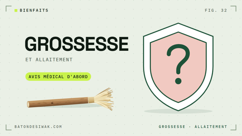 Bouclier avec un point d'interrogation et bâton de siwak : siwak, grossesse et allaitement, avis médical d'abord