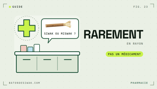 Comptoir de pharmacie et demande « siwak ou miswak ? » : en pharmacie, le siwak est rarement en rayon