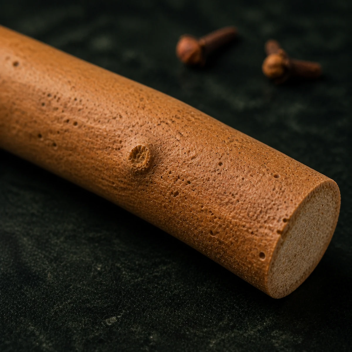 Gros plan sur l'écorce du siwak au clou de girofle