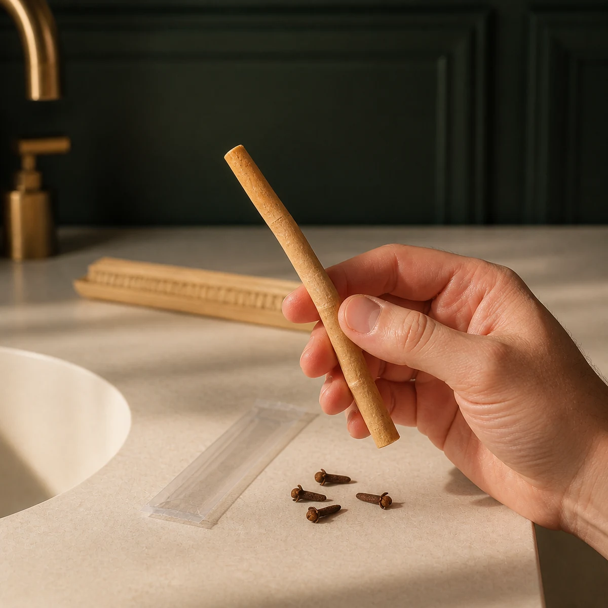 Siwak au clou de girofle tenu en main