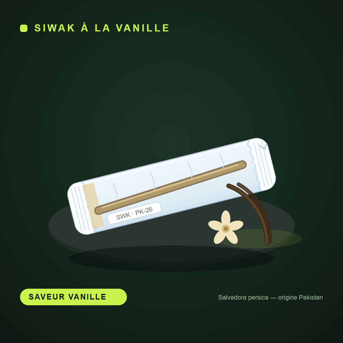 Bâton de siwak saveur vanille emballé individuellement