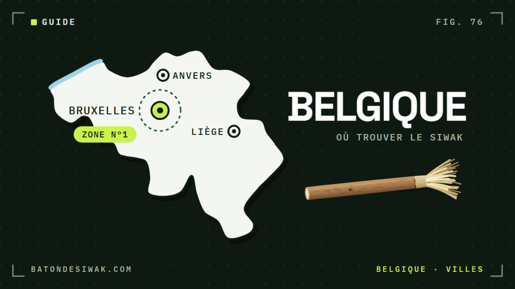 Carte de la Belgique : Bruxelles en zone n°1 pour trouver du siwak, puis Anvers et Liège