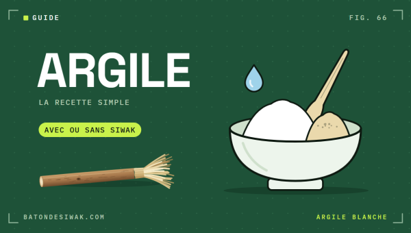 Bol d'argile blanche et de poudre de siwak avec une spatule : la recette simple du dentifrice à l'argile